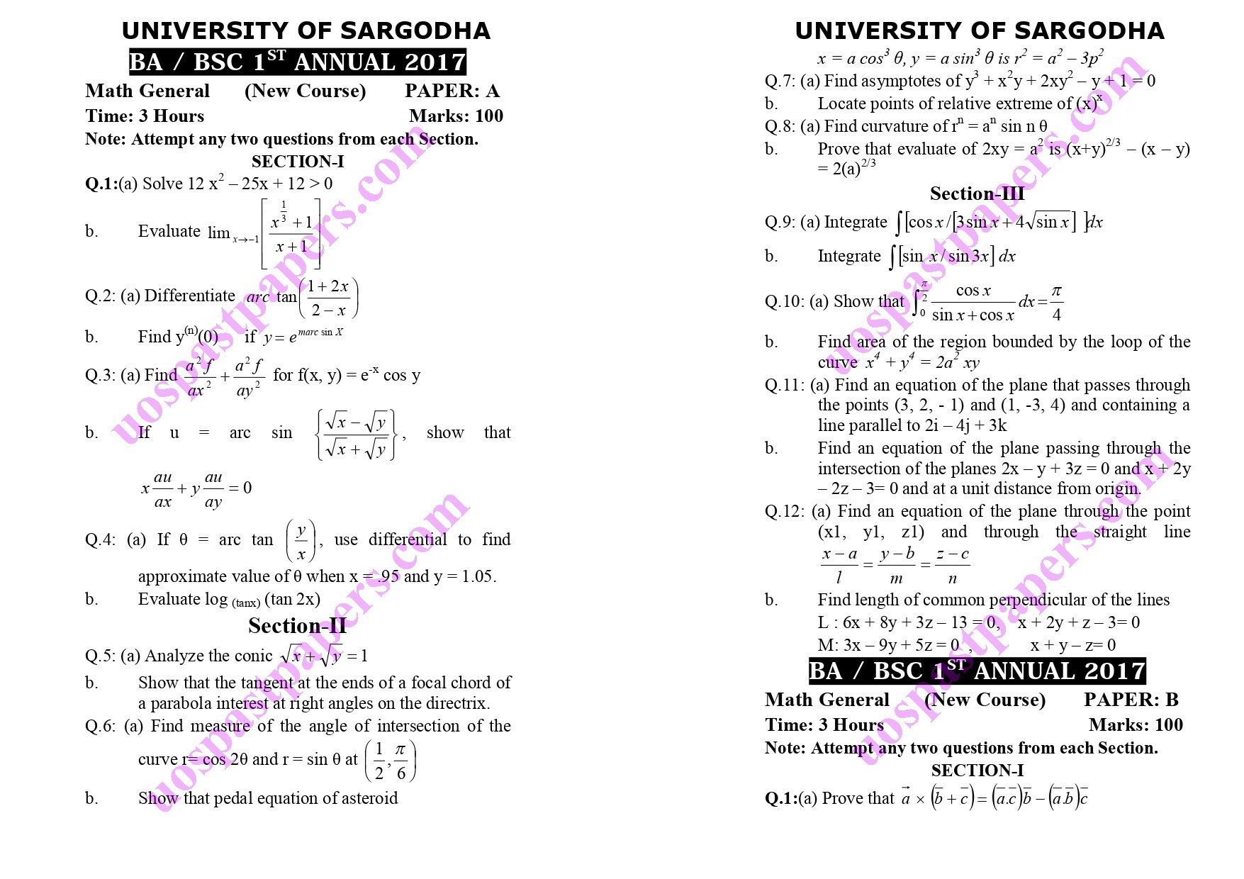 Mathematics General / Optional BA / B.Sc / ADA / ADS Past Papers ...