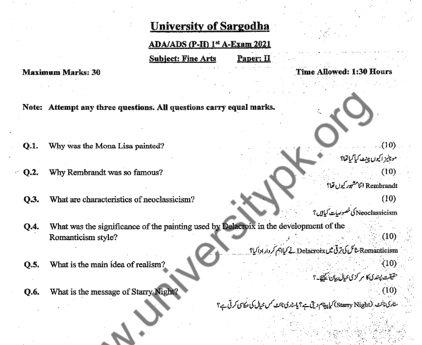 Fine Arts Ada Ads Part Two Elective Paper B Ii Sargodha University